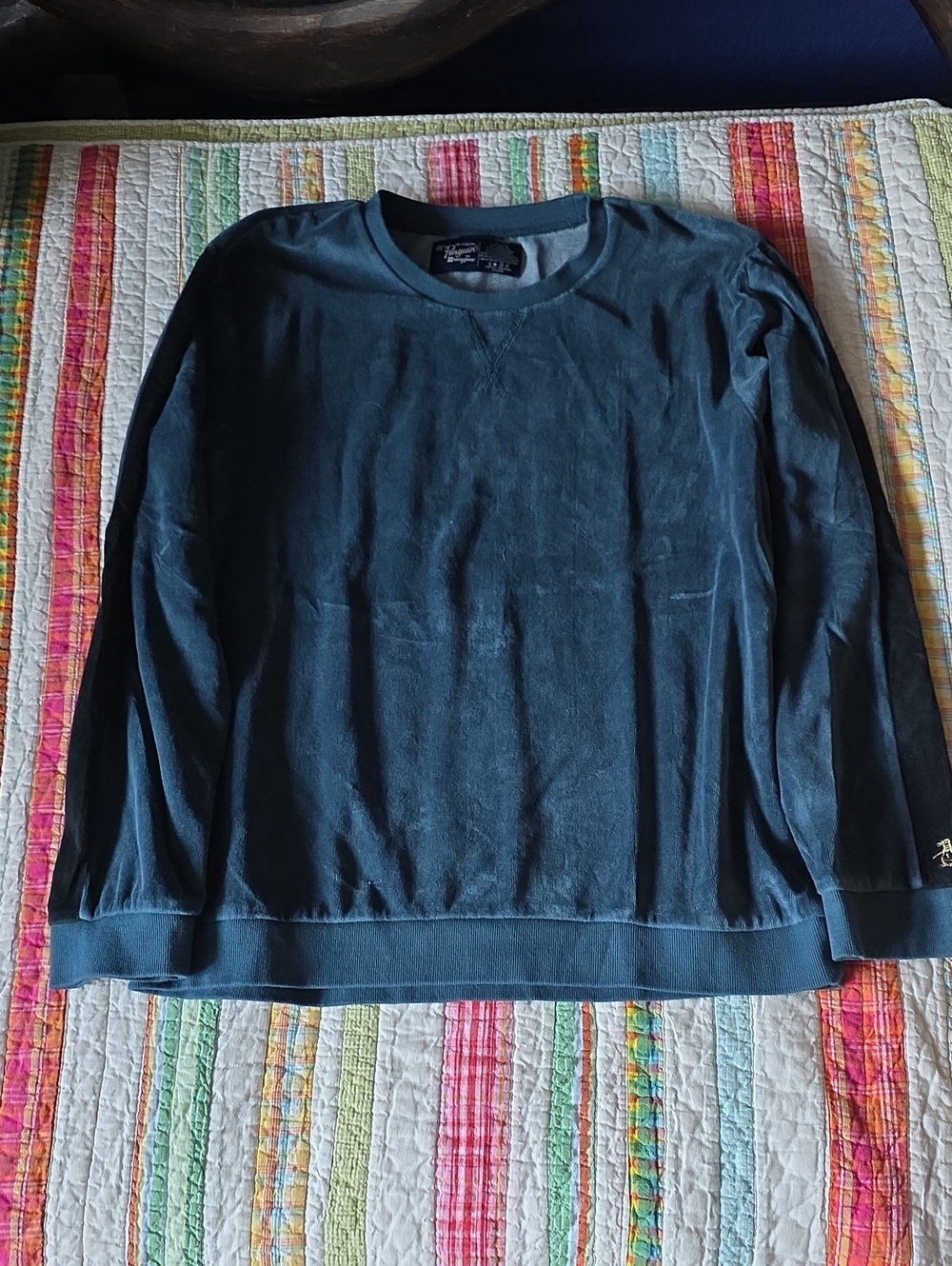 Men's Penguin Crewneck Velour Sweater Dark Teal Size L